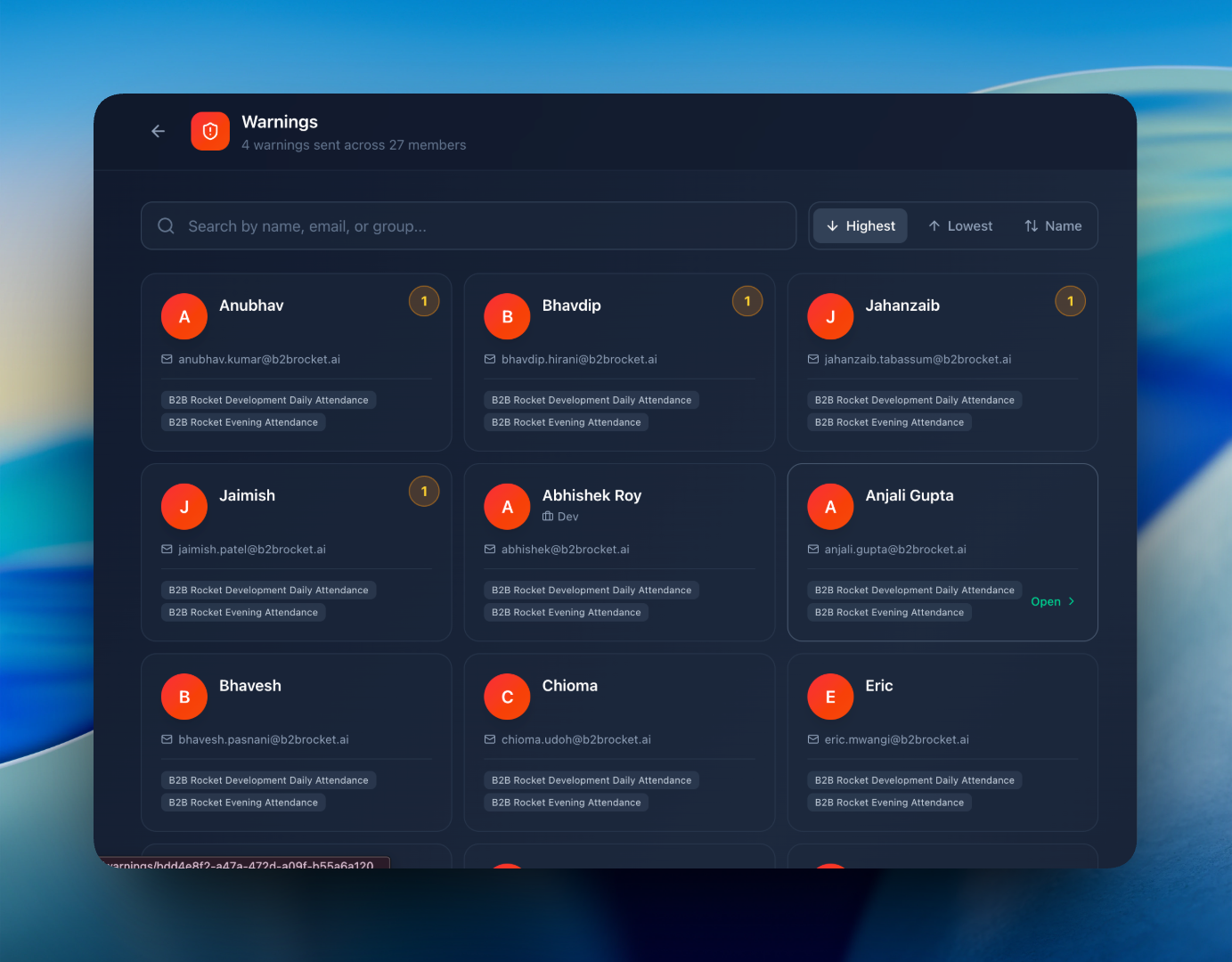 Warning notes dashboard